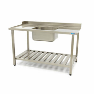 Maxima Gastro Geschirrspültisch - 120 x 75 cm - links - mit Waschbecken und Backsplash - inkl. Lagerregal