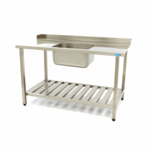 Maxima Gastro Geschirrspültisch - 160 x 75 cm - rechts - mit Waschbecken und Backsplash - inkl. Lagerregal