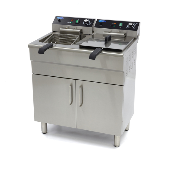 Maxima Gastro Fritteuse - 2 x 16 l - 2 Körbe - mit Ablasshahn und Ständer - 400V Maxima Gastro Fritteuse - 2 x 16 l - 2 Körbe - mit Ablasshahn und Ständer - 400V