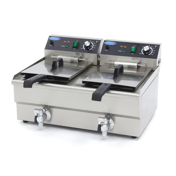 Maxima Gastro Fritteuse - 2 x 13 l - 2 Körbe - mit Ablasshahn Maxima Gastro Fritteuse - 2 x 13 l - 2 Körbe - mit Ablasshahn