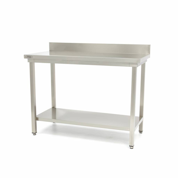 Maxima Gastro Edelstahltisch - 120 x 60 cm - Einstellbare Höhe - mit Backsplash und Lagerregal Maxima Gastro Edelstahltisch - 120 x 60 cm - Einstellbare Höhe - mit Backsplash und Lagerregal