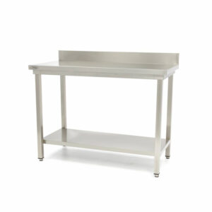 Maxima Gastro Edelstahltisch - 160 x 60 cm - Einstellbare Höhe - mit Backsplash und Lagerregal