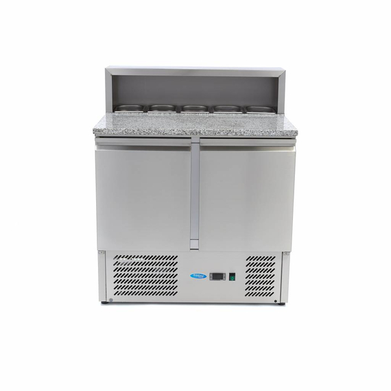 Maxima Gastro Pizzakühltisch - 90 cm - 2 Türen - Passt 5 x 1/6 GN - inkl. Edelstahlabdeckung 1 Maxima Gastro Pizzakühltisch - 90 cm - 2 Türen - Passt 5 x 1/6 GN - inkl. Edelstahlabdeckung