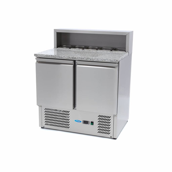 Maxima Gastro Pizzakühltisch - 90 cm - 2 Türen - Passt 5 x 1/6 GN - inkl. Edelstahlabdeckung Maxima Gastro Pizzakühltisch - 90 cm - 2 Türen - Passt 5 x 1/6 GN - inkl. Edelstahlabdeckung