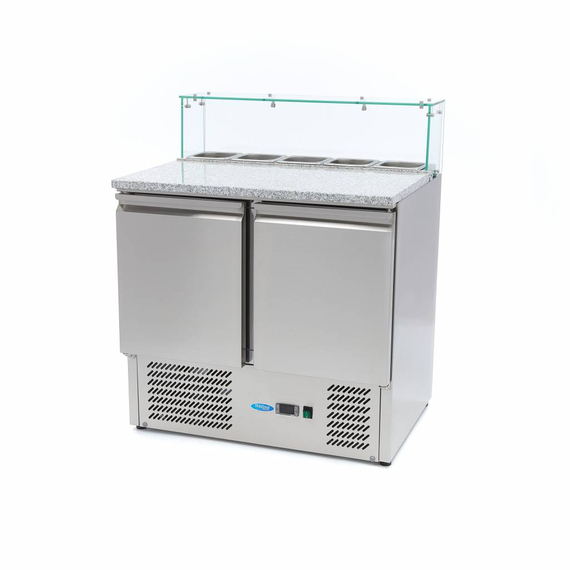 Maxima Gastro Pizzakühltisch - 90 cm - 2 Türen - Passt 5 x 1/6 GN - inkl. Glasabdeckung Maxima Gastro Pizzakühltisch - 90 cm - 2 Türen - Passt 5 x 1/6 GN - inkl. Glasabdeckung