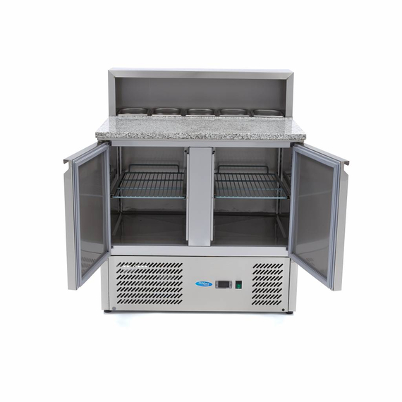 Maxima Gastro Pizzakühltisch - 90 cm - 2 Türen - Passt 5 x 1/6 GN - inkl. Edelstahlabdeckung 4 Maxima Gastro Pizzakühltisch - 90 cm - 2 Türen - Passt 5 x 1/6 GN - inkl. Edelstahlabdeckung