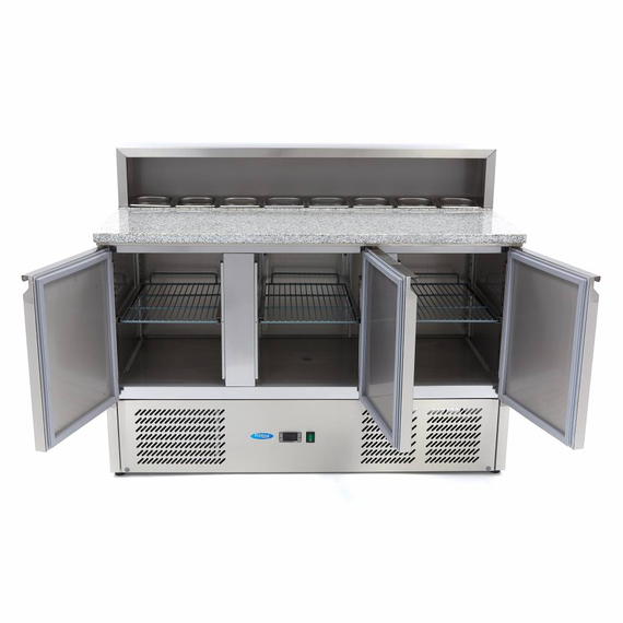 Maxima Gastro Pizzakühltisch - 137 cm - 3 Türen - Passt 8 x 1/6 GN - inkl. Edelstahlabdeckung 4 Maxima Gastro Pizzakühltisch - 137 cm - 3 Türen - Passt 8 x 1/6 GN - inkl. Edelstahlabdeckung