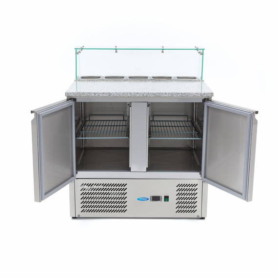 Maxima Gastro Pizzakühltisch - 90 cm - 2 Türen - Passt 5 x 1/6 GN - inkl. Glasabdeckung 3 Maxima Gastro Pizzakühltisch - 90 cm - 2 Türen - Passt 5 x 1/6 GN - inkl. Glasabdeckung