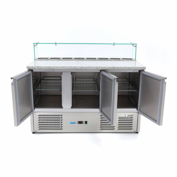 Maxima Gastro Pizzakühltisch - 137 cm - 3 Türen - Passt 8 x 1/6 GN - inkl. Glasabdeckung 3 Maxima Gastro Pizzakühltisch - 137 cm - 3 Türen - Passt 8 x 1/6 GN - inkl. Glasabdeckung
